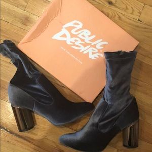 Public Desire Grey Velvet Sock Boot